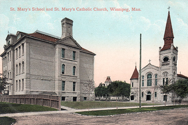 Postcard view of St. Mary’s School and Church