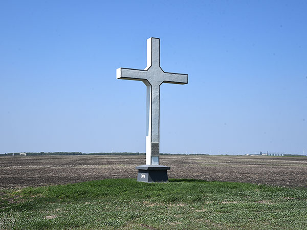 Monument at the site of the former St. Pie Roman Catholic Church