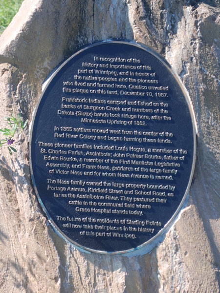 Sturgeon Creek Monument commemorative plaque