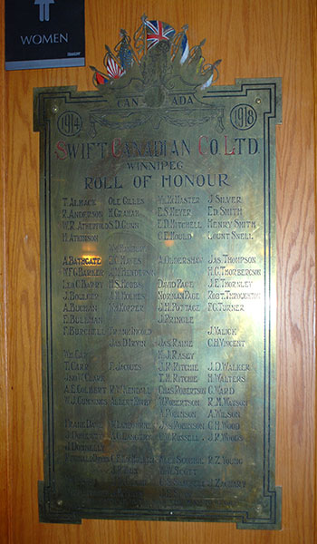 Swift Canadian commemorative tablet for Firest World War casualties in the Elmwood Legion Branch No. 9
