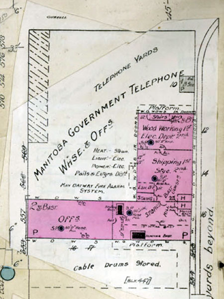 Fire insurance map showing Manitoba Government Telephones Warehouse