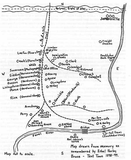Map of the Minitonas Tent Town, drawn by Ethel Harley, daughter of Hugh Harley