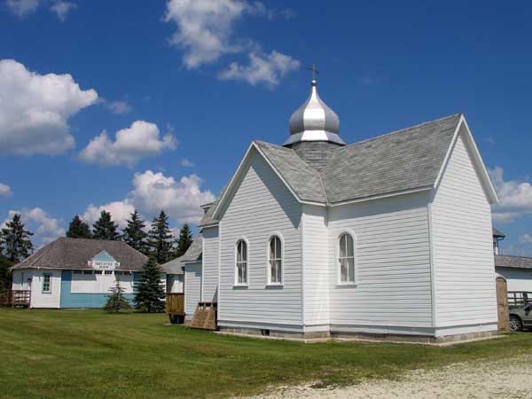 St. Mary’s Ukrainian Catholic Church, with Hartley School in the background