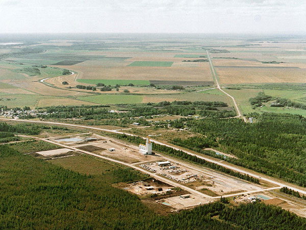 Aerial view of the Manitoba Pool grain elevator at The Pas