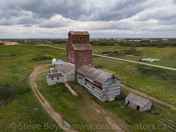 Aerial view of former Manitoba Pool grain elevator at Tilston