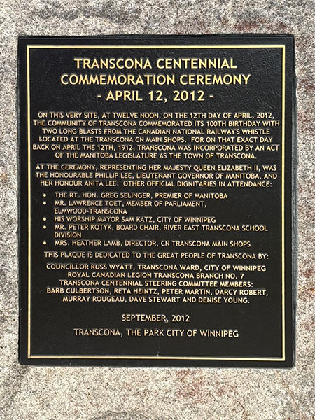 Plaque on Transcona Centennial Monument