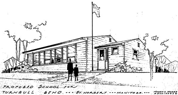 Drawing of the proposed Turnbull Bend School building by the architectural firm of Moody and Moore