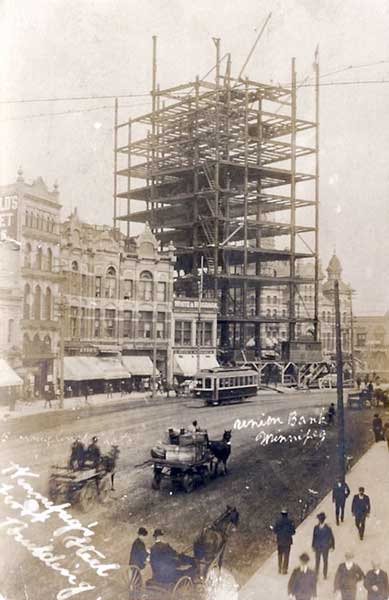 Postcard view of the Union Bank Building under construction