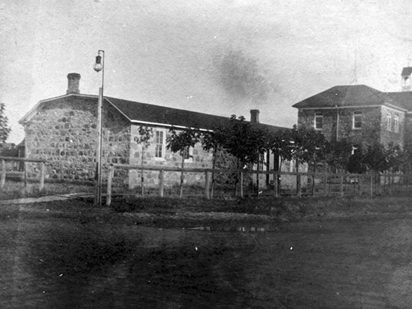 Postcard view of the original Virden School