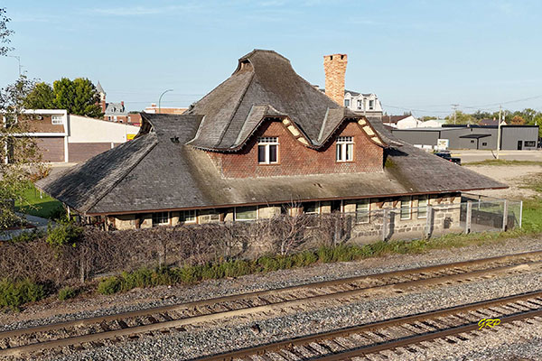 Aerial view of the Canadian Pacific Railway station at Virden
