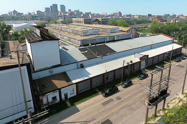 Aerial view of the former Vulcan Iron Works buildings