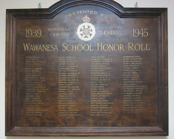 Wawanesa School war service commemorative plaque