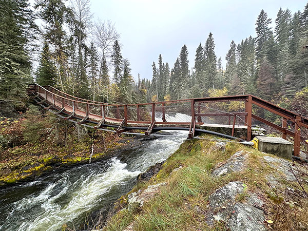 Upstream Wekusko Falls Suspension Bridge