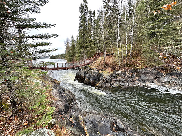 Downstream Wekusko Falls Suspension Bridge