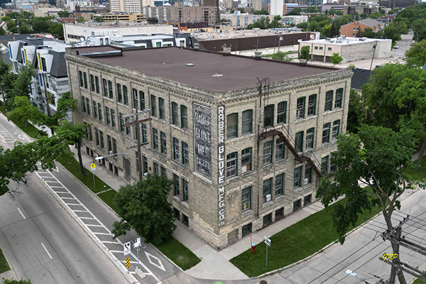 Aerial view of the former Western King Garment Building