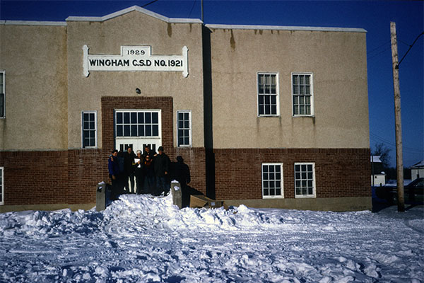 Former Wingham Consolidated School building in use for outdoor education by students and staff of St. James-Assiniboia School Division