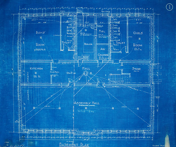 Blueprint of ground floor plan for Woodhaven School