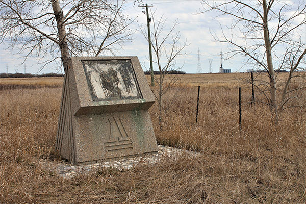 Northern Woods and Water Route commemorative monument with plaque removed