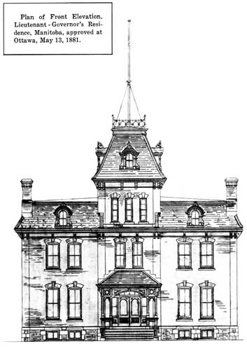 Plan of front elevation, Lieutenant-Governor's residence, Manitoba, approved at Ottawa, 13 May 1881