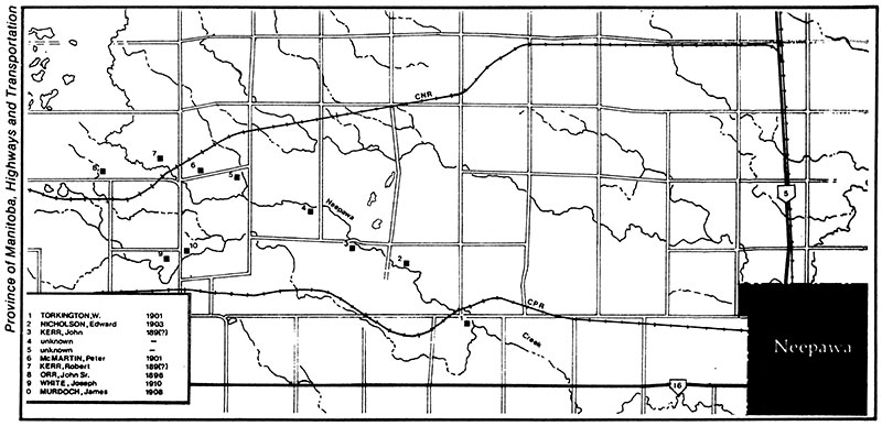 Sites of massive turn of the century brick homes located by the Stoney&nbsp;Creek. Numbers 3, 7 and 8 were, respectively, the John Kerr, Robert Kerr, and John Orr Sr. residences.