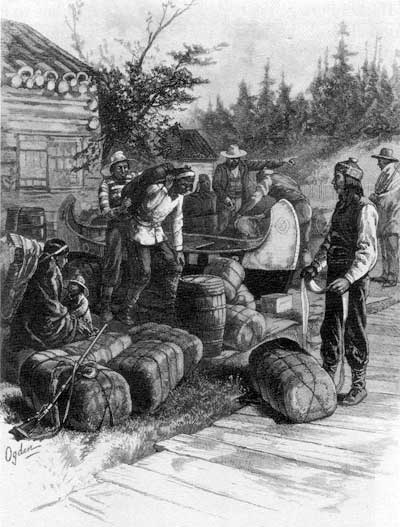 &ldquo;At the portage, Hudson&rsquo;s Bay Company employees on their annual expedition,&rdquo; from Picturesque Canada, 188