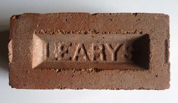 A later dry-pressed, single-frog brick from the Leary Brickyard