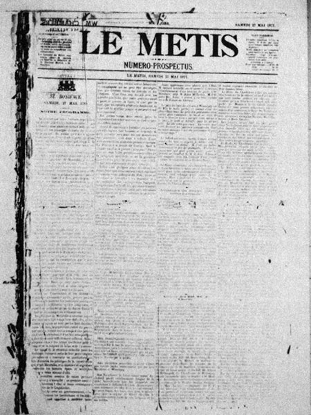 First page, first issue of Le Metis, founded by Joseph Dubuc and Joseph Royal, May 1871