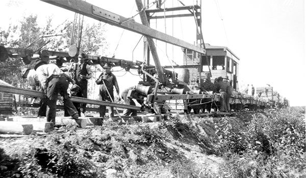 One of the first construction tasks in the building of the Winnipeg Aqueduct was the laying of railway track to facilitate access to the intake on Indian Bay.