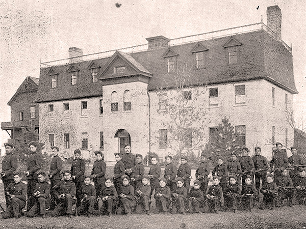 Cadet Corps of the St. Paul’s Indian Industrial School near Winnipeg, circa 1900 