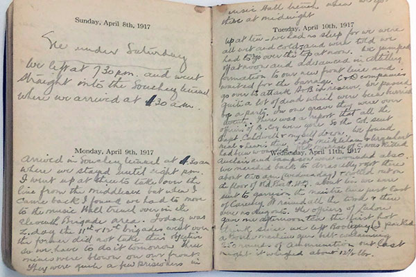 Attack on Vimy Ridge, 9-11 April 1917, Diary of Lieutenant Arthur Galbraith