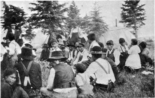 Swampy Cree assembled in Council Meeting, Poplar River (date unknown).