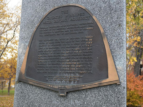 Plaque on the Winnipeg Aqueduct Monument