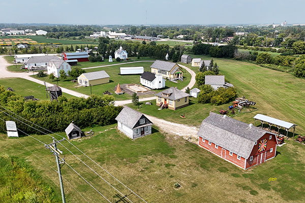 Aerial view of the Arborg and District Multicultural Heritage Village