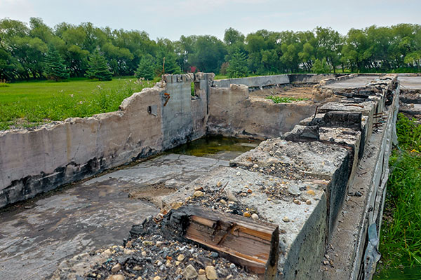 Foundation of the second Arondale School building after a fire