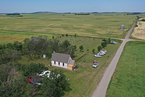 Aerial view of Beaconsfield United Church and Cemetery