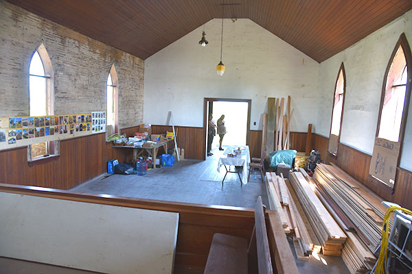 Interior of Beaconsfield United Church under restoration