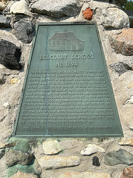 Plaque on Belcourt School commemorative monument