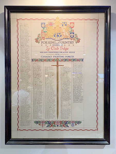 Second World War honour roll in the Belgian Club Building