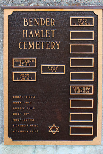 Commemorative plaque at Bender Cemetery