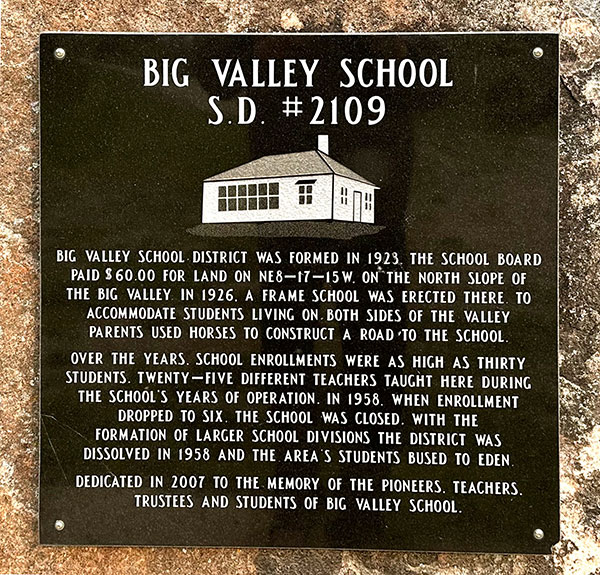 Big Valley School commemorative plaque