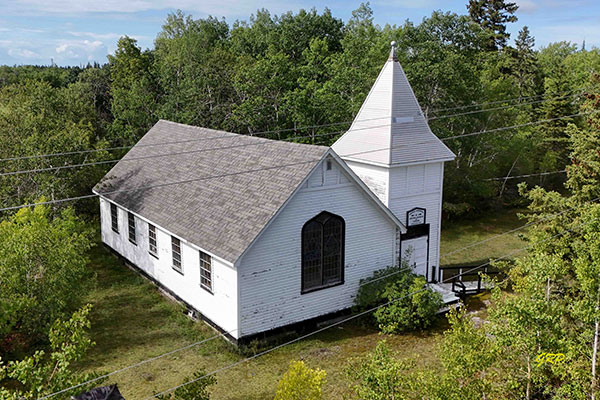 Aerial view of Bissell Memorial United Church at Grahamdale