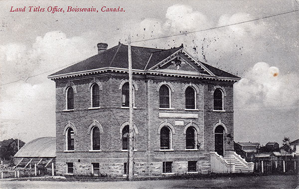 Postcard view of the Boissevain Land Titles Office