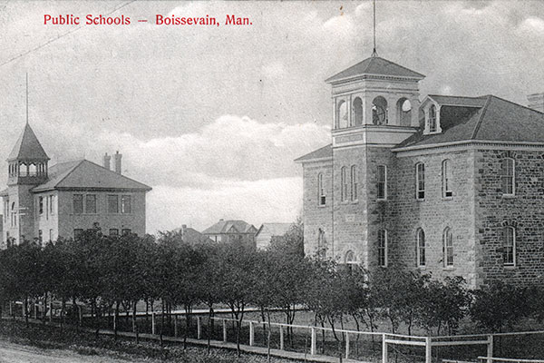 Postcard view of both Boissevain School buildings
