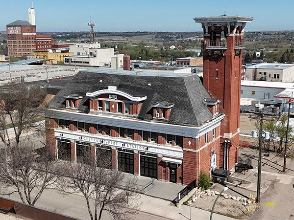 Aerial view of the former Central Fire Hall