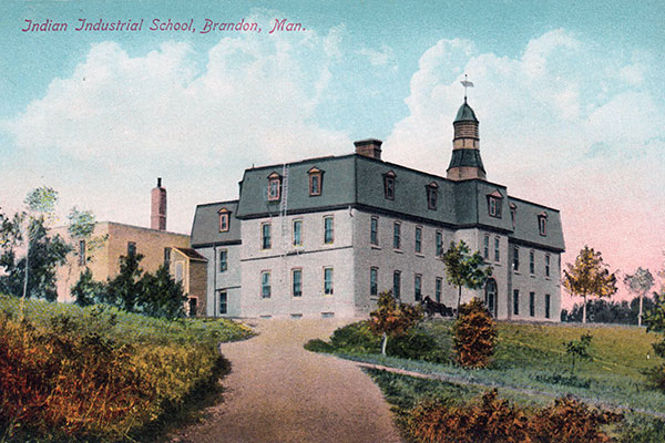 Postcard view of Brandon Indian Residential School