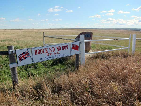 Brock School commemorative monument and sign