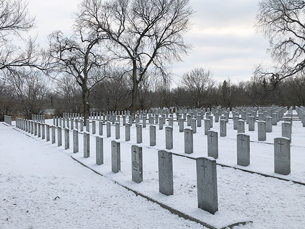 A portion of the military section in Brookside Cemetery
