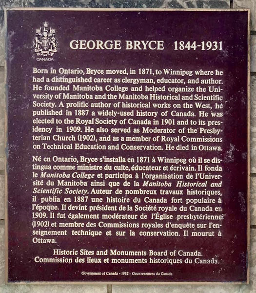 George Bryce commemorative plaque