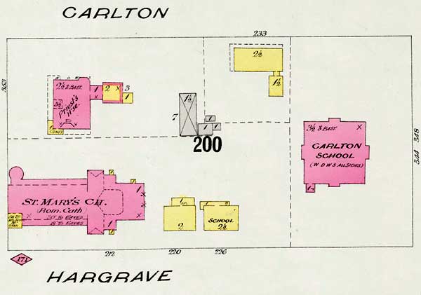 Map of the Carlton School site, with Graham Avenue at right