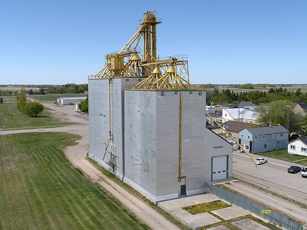 Aerial view of the former Manitoba Pool grain elevator at Cartwright